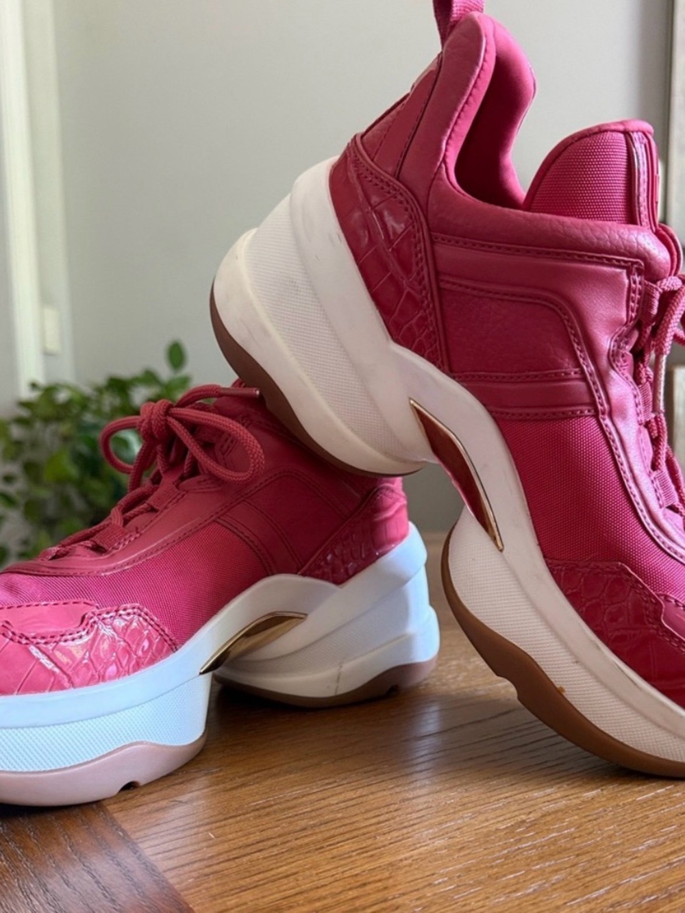 Michael Kors Hot Pink/Coral Platform Sneakers!